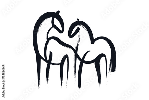 Horses abstract brush line art sketch minimal style vector illustration