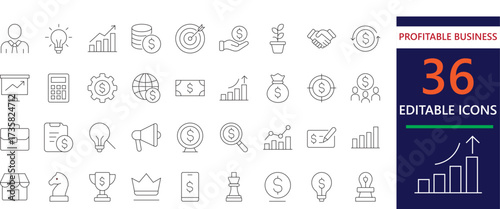 A professional business icon set in clean vector style. Perfect for finance, profit, investment, and corporate projects.