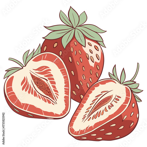 "Fresh Watercolor Strawberries Set  Whole & Sliced Fruit Illustration for Food Packaging, Kitchen Decor & Organic Branding"