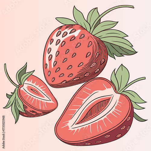 "Fresh Watercolor Strawberries Set  Whole & Sliced Fruit Illustration for Food Packaging, Kitchen Decor & Organic Branding"