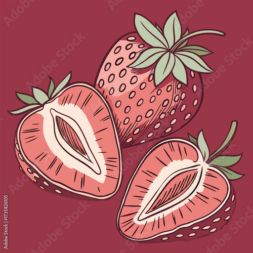 "Fresh Watercolor Strawberries Set  Whole & Sliced Fruit Illustration for Food Packaging, Kitchen Decor & Organic Branding"