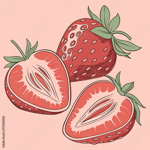"Fresh Watercolor Strawberries Set  Whole & Sliced Fruit Illustration for Food Packaging, Kitchen Decor & Organic Branding"