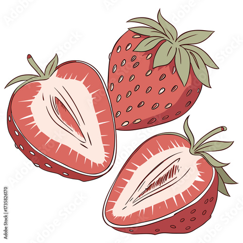 "Fresh Watercolor Strawberries Set  Whole & Sliced Fruit Illustration for Food Packaging, Kitchen Decor & Organic Branding"