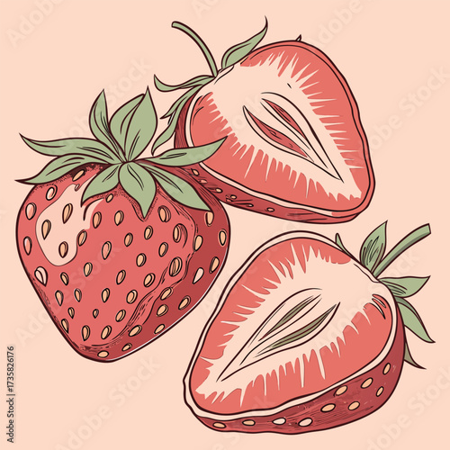 "Fresh Watercolor Strawberries Set  Whole & Sliced Fruit Illustration for Food Packaging, Kitchen Decor & Organic Branding"