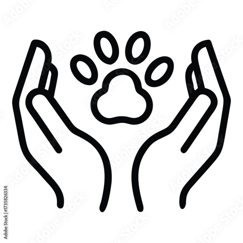 Caring hands holding a paw print emblem for animal welfare and pet services vector