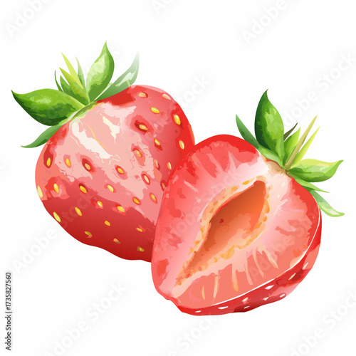 "Fresh Watercolor Strawberries Set  Whole & Sliced Fruit Illustration for Food Packaging, Kitchen Decor & Organic Branding"