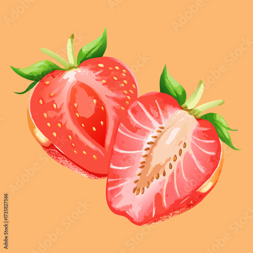 "Fresh Watercolor Strawberries Set  Whole & Sliced Fruit Illustration for Food Packaging, Kitchen Decor & Organic Branding"