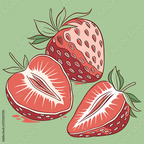 "Fresh Watercolor Strawberries Set  Whole & Sliced Fruit Illustration for Food Packaging, Kitchen Decor & Organic Branding"