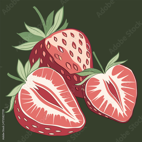 "Fresh Watercolor Strawberries Set  Whole & Sliced Fruit Illustration for Food Packaging, Kitchen Decor & Organic Branding"