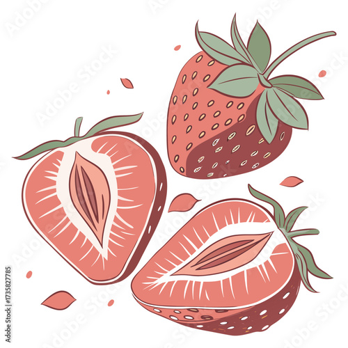 "Fresh Watercolor Strawberries Set  Whole & Sliced Fruit Illustration for Food Packaging, Kitchen Decor & Organic Branding"