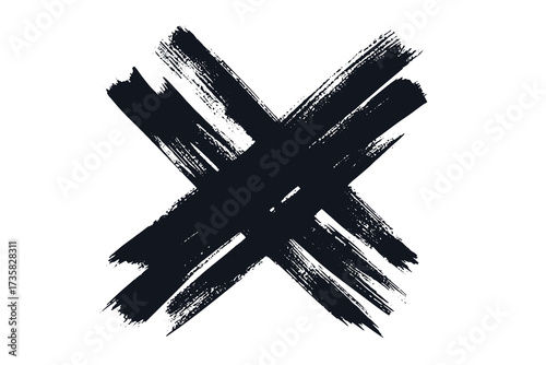 Cross mark grunge dry brush black ink texture vector illustration