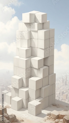 Abstract architectural structure of stacked cubes