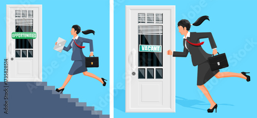Two women searching for job opportunity or vacant position. Business career growth and employment concept. Hiring and recruitment process.