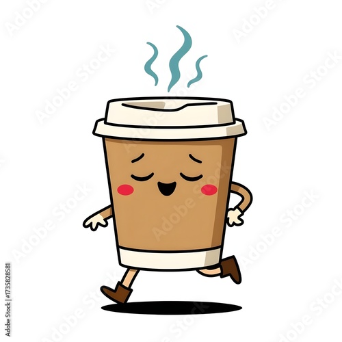 Hot cup of espresso with steam, a vector illustration of a coffee mug and loose coffee beans for breakfast