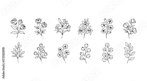Vector art of floral sketch set