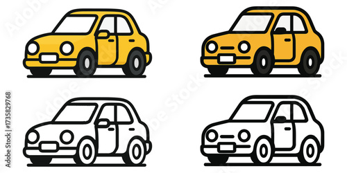 Minimal Vector Illustration of Yellow Compact Car – Transportation Icon
