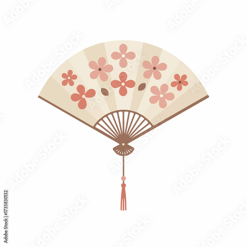 Elegant Flat Style Floral Decorative Folding Hand Fan Illustration