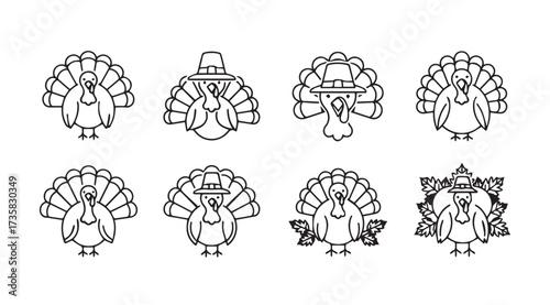 Vector art of turkey line icons