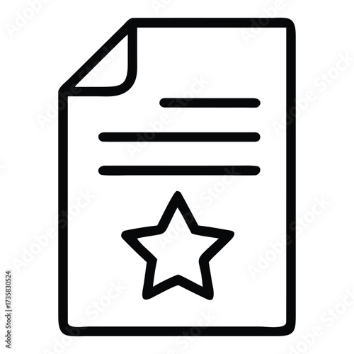 Document with star icon outline symbol representing achievement or recognition concept vector