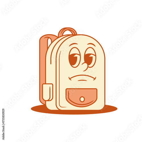 Upset sad tired schoolbag back to school cartoon character isometric vector illustration. Unhappy sadness tiredness backpack bag pupil education learning minimalist mascot no powers negative emotion