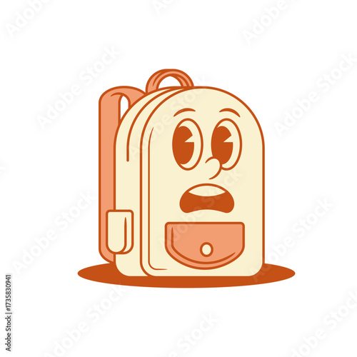 Scared schoolbag back to school cartoon character isometric vector illustration. Funny comic backpack bag pupil studying education minimalist sticker mascot surprised shocked astonished emotion