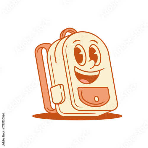 Comic laughing schoolbag back to school cartoon character isometric vector illustration. Smiling happy backpack bag pupil college studying education minimalist mascot funky positive emotion