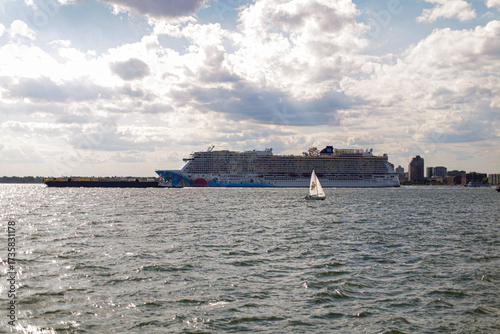 Boat on the river near Lower Manhattan, New York city