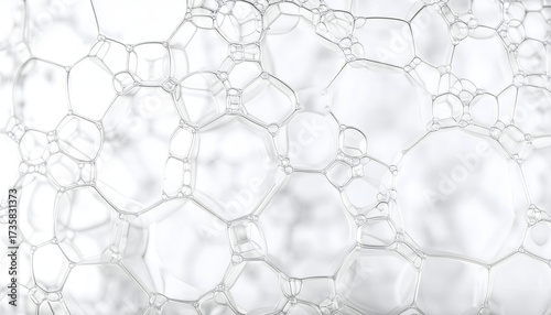Close-up abstract view of interconnected white foam bubbles creating a geometric pattern with light and shadow effects.