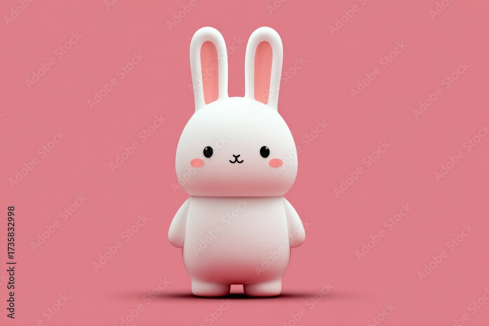 Obraz premium Cute 3d rendered cartoon rabbit character standing against a solid pink backdrop