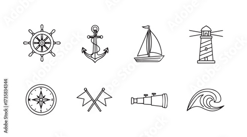 Vector art of nautical icon set line
