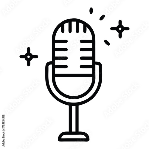 Retro microphone icon sparkle for music podcasts and radio broadcasts sound recording vector