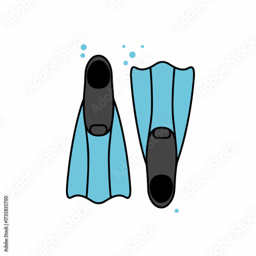 Simple Flat Style Swimming Fins Aquatic Sport Equipment Illustration