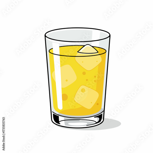 Simple Handdrawn Glass of Orange Juice with Ice Cubes Illustration
