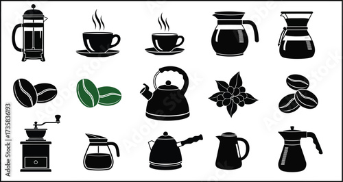 Coffee brewing methods icons vector illustration collection
