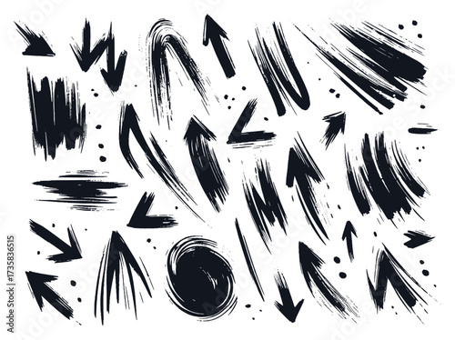 Grunge arrows brush stroke sketch collection vector illustration