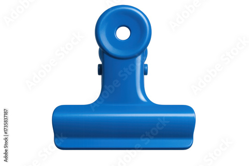 Blue bulldog clip holding papers office supplies