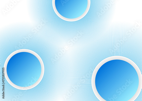 Blue and white minimal hi-tech geometric background with linear circles. Vector design