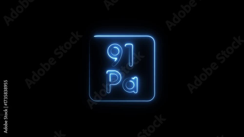 Blue Neon Protactinium Element Symbol On Black chemical element