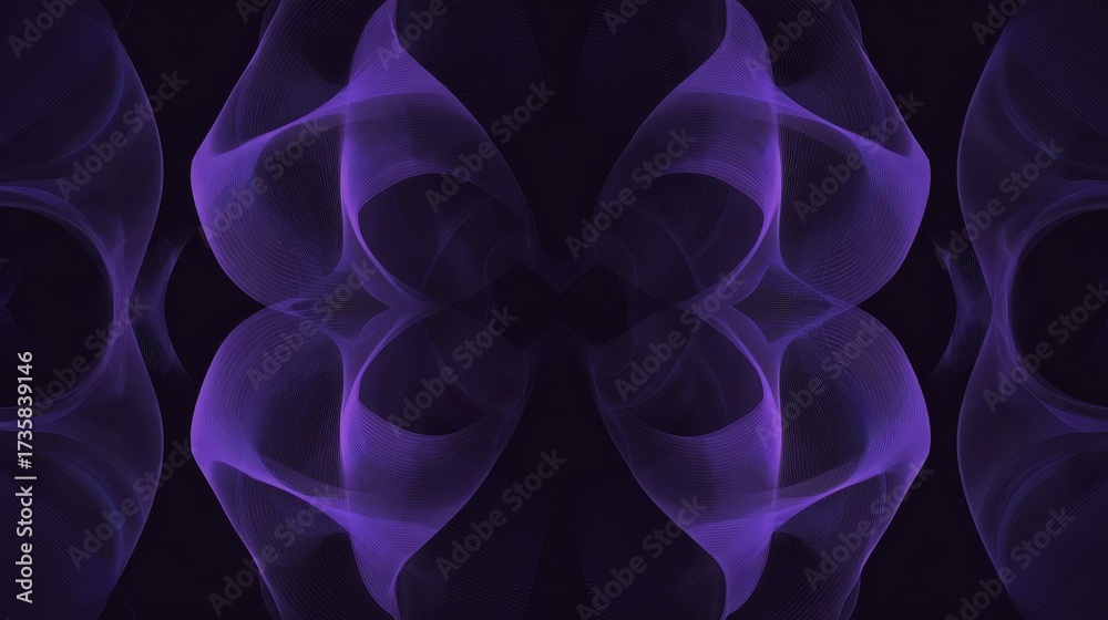 Fototapeta premium Abstract digital purple waves with symmetrical pattern on dark background