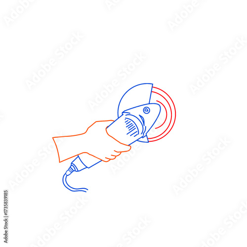 a hand holding a hand angle grinder without a background