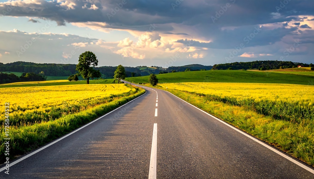 Obraz premium Scenic Country Road Journey Summer Landscape.