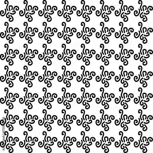 Curve Seamless black and white ornamental pattern. Vector illustration.