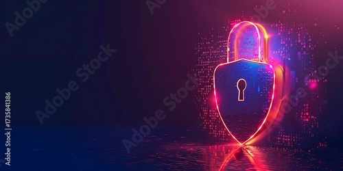 Glowing digital padlock symbolizing secure data protection and cybersecurity