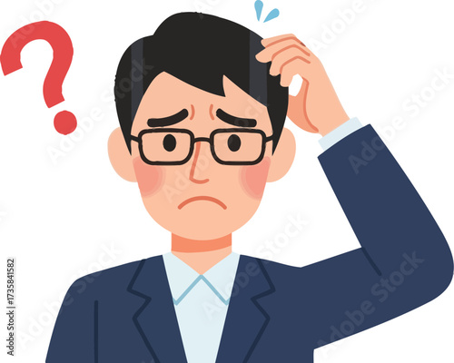 Confused businessman with question mark vector illustration