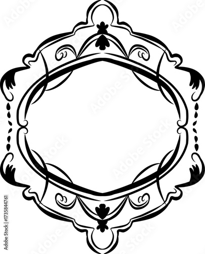 Elegant vintage oval frame with ornate floral details and bold black curves for a classic design.