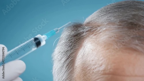 A practitioner administers injections on the scalp of a patient to promote hair growth. This procedure takes place in a clean and professional clinic environment.