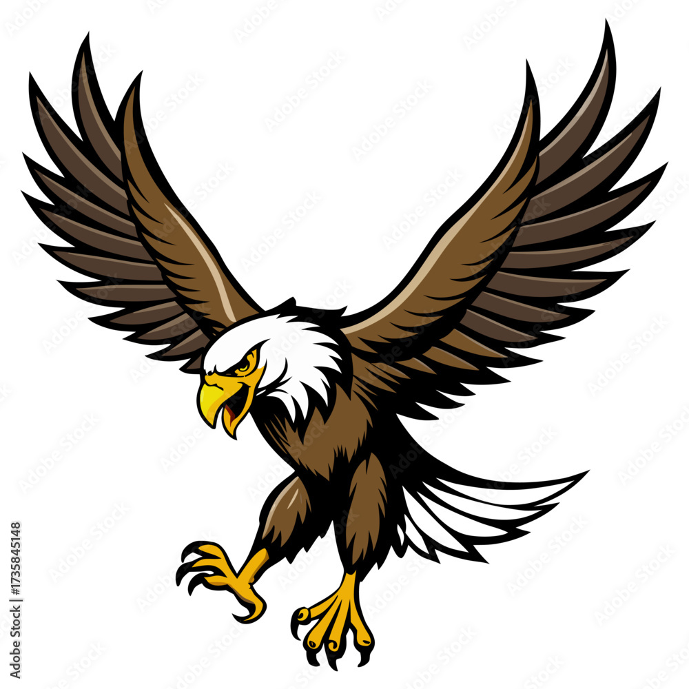 Fototapeta premium Flying Eagle Color full with Spread Wings – Powerful Bird Illustration.