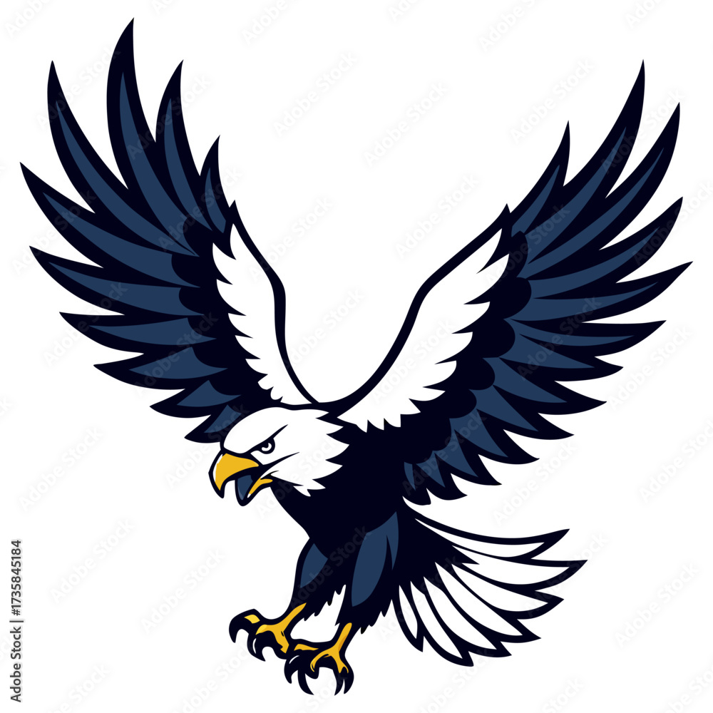 Obraz premium Flying Eagle Color full with Spread Wings – Powerful Bird Illustration.