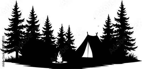 Camping Forest Silhouette SVG | Tent, Trees & Campfire Outdoors 