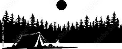 Camping Forest Silhouette SVG | Tent, Trees & Campfire Outdoors 